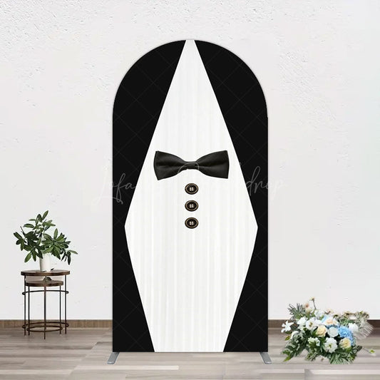 Lofaris Boss Suit Black White Happy Birthday Arch Backdrop