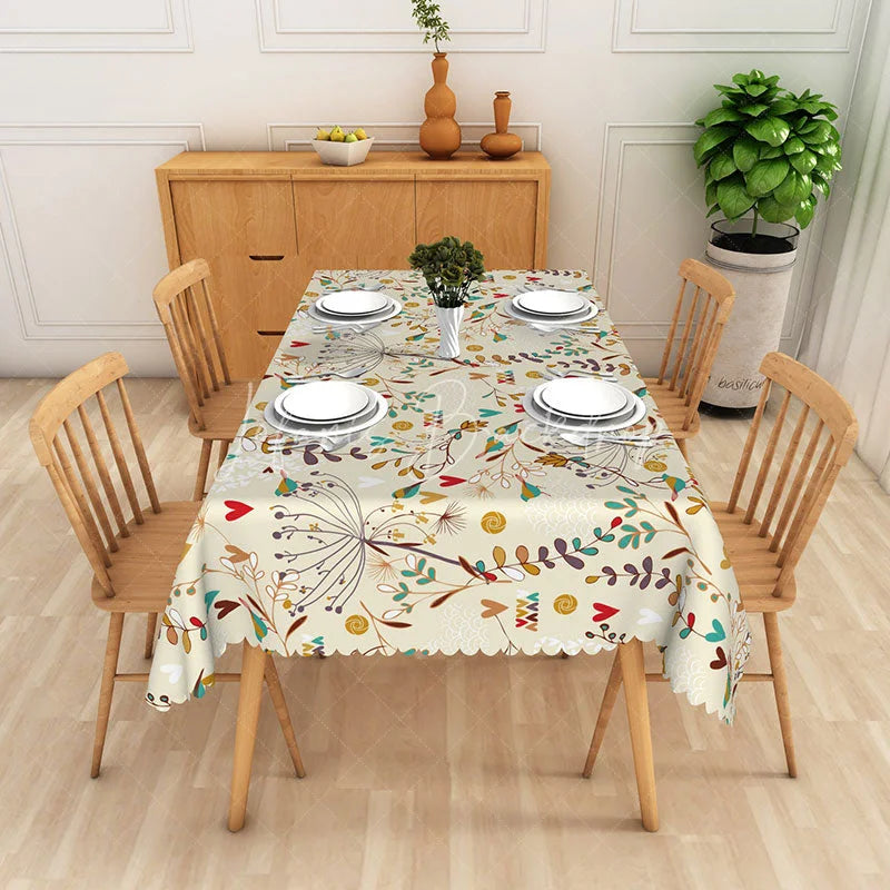 Lofaris Botanical Floral Rectangle Tablecloth Heart Flowers and Birds Dining Table Cover Decor