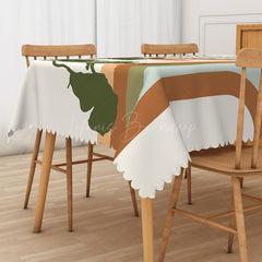 Lofaris Botanical Stripe Tablecloth with Brown and Green Leaves on White for Modern Farmhouse Kitchen Decor