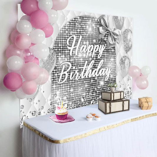 Lofaris Bow Balloon Bokeh Glitter Happy Birthday Backdrop