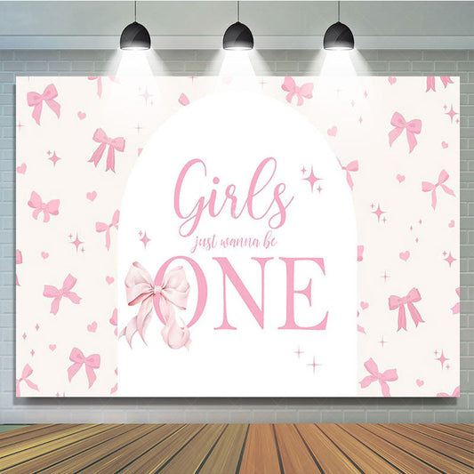 Lofaris Bow Girls Just Wanna Be One Pink Birthday Backdrop