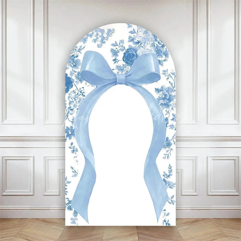 Lofaris Bow with Chinoiserie Floral Arch Backdrop Something Blue Elegant Wedding or Baby Shower Decor