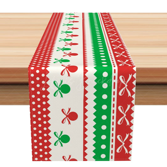 Lofaris Bowknots Bauble Red Green Stripe Xmas Table Runner