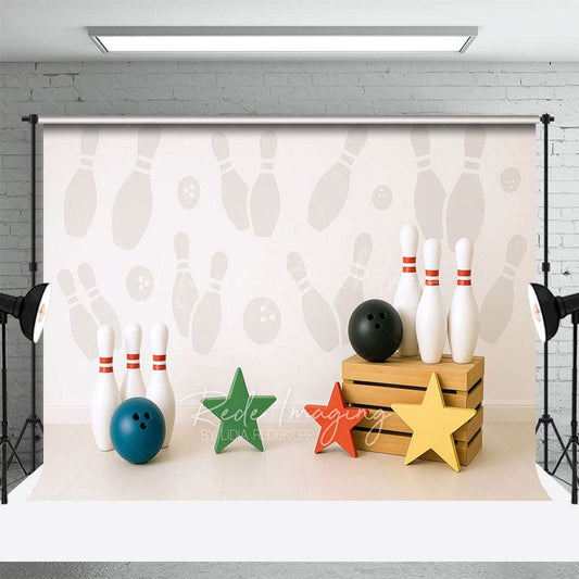 Lofaris Bowling Star White Wall Sport Cake Smash Backdrop