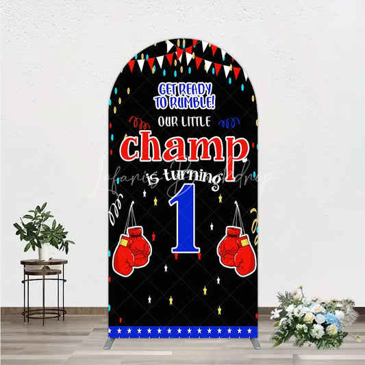 Lofaris Boxing 1st Birthday Arch Backdrop Little Champ Party Decoration Red Blue Glove Sport Background