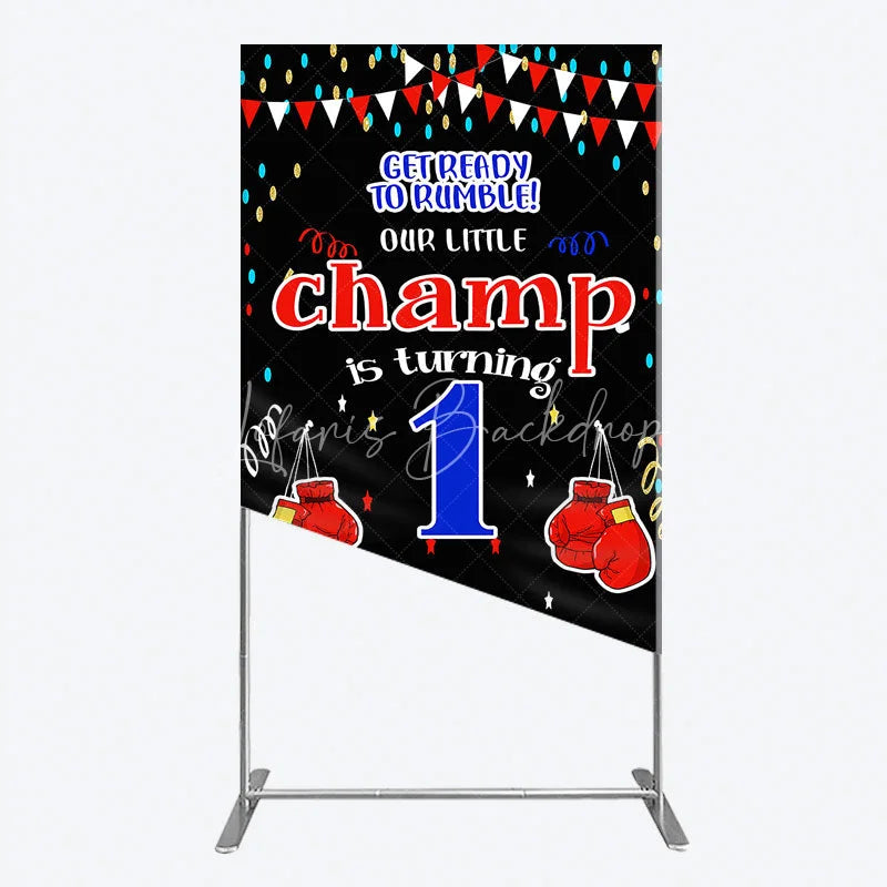 Lofaris Boxing 1st Birthday Rectangle Backdrop Little Champ Party Decoration Red Blue Glove Sport Background