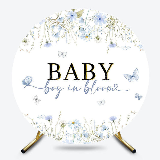 Lofaris Boy In Bloom Blue Wildfloral Butterfly Round Backdrop