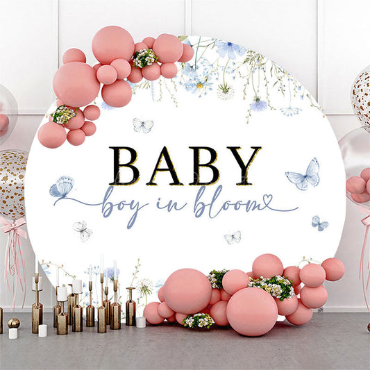 Lofaris Boy In Bloom Blue Wildfloral Butterfly Round Backdrop
