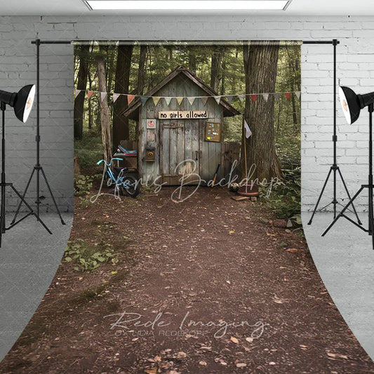 Lofaris Boys Forest Treehouse Fort Photography Backdrop Rustic Cabin Dirt Path Sweep Portrait Studio Background