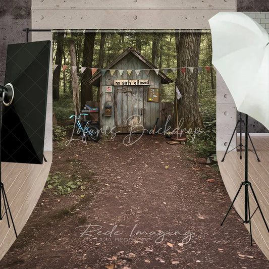 Lofaris Boys Forest Treehouse Fort Photography Backdrop Rustic Cabin Dirt Path Sweep Portrait Studio Background