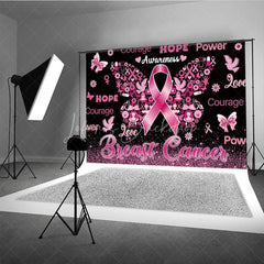 Lofaris Breast Cancer Awareness Backdrop with Pink Ribbon Butterfly Hope Faith Courage Support for Fundraiser Event