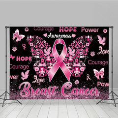 Lofaris Breast Cancer Awareness Backdrop with Pink Ribbon Butterfly Hope Faith Courage Support for Fundraiser Event