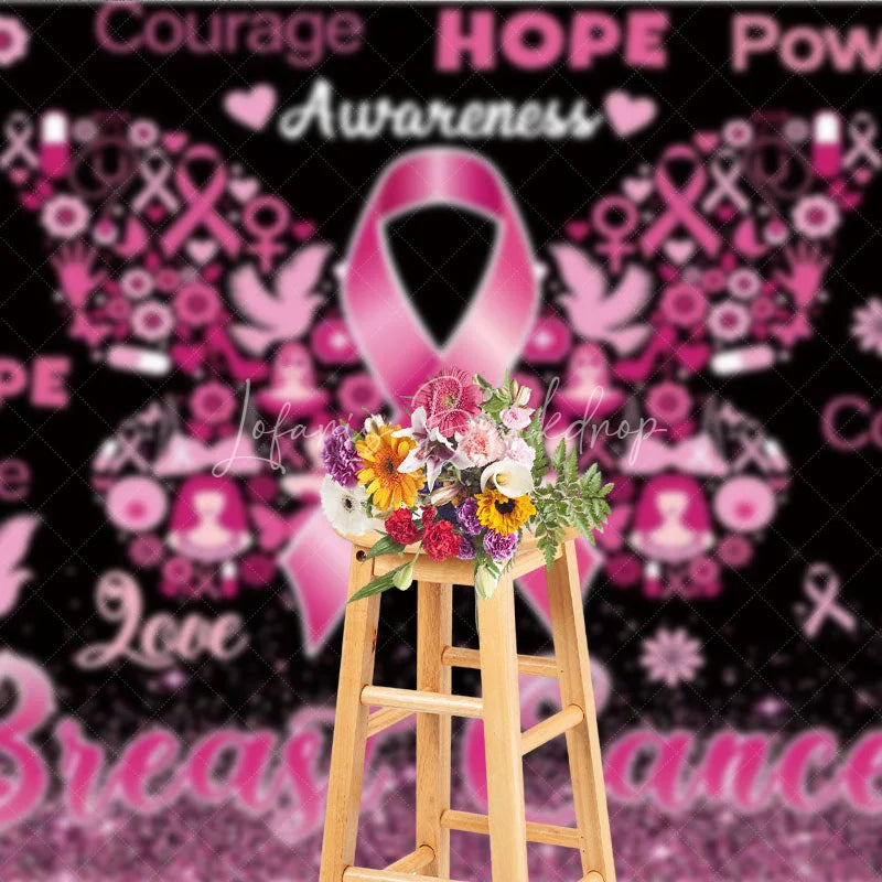 Lofaris Breast Cancer Awareness Backdrop with Pink Ribbon Butterfly Hope Faith Courage Support for Fundraiser Event