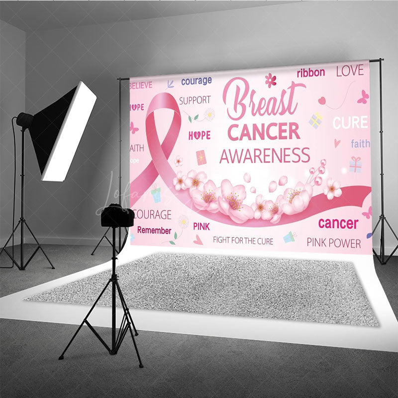 Lofaris Breast Cancer Awareness Backdrop with Pink Ribbon Hope Faith and Courage Support for Fundraiser Event Decor