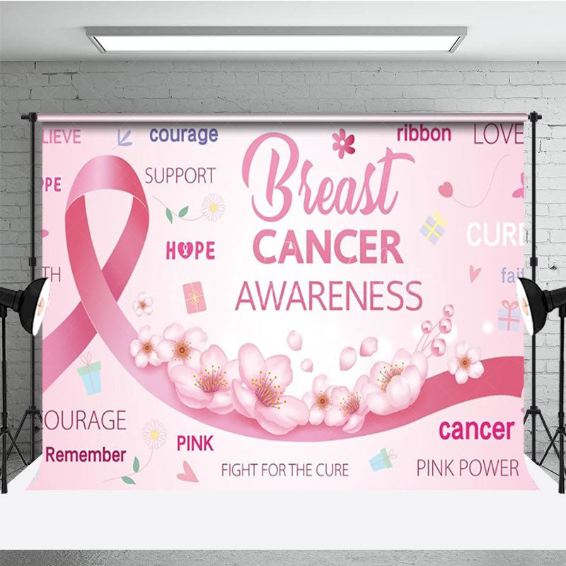 Lofaris Breast Cancer Awareness Backdrop with Pink Ribbon Hope Faith and Courage Support for Fundraiser Event Decor
