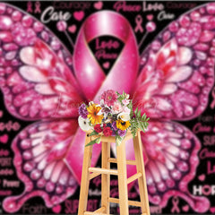 Lofaris Breast Cancer Awareness Pink Ribbon Backdrop Butterfly with Hope and Faith Support Survivor Event Decor