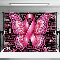 Lofaris Breast Cancer Awareness Pink Ribbon Backdrop Butterfly with Hope and Faith Support Survivor Event Decor