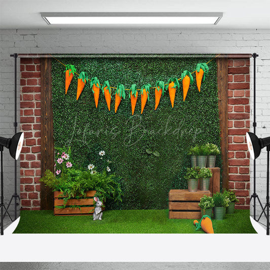 Lofaris Brick Greenery Wall Carrot Bunny Easter Backdrop