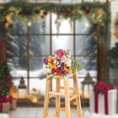 Lofaris Brick Interior Window Reindeer Christmas Backdrop