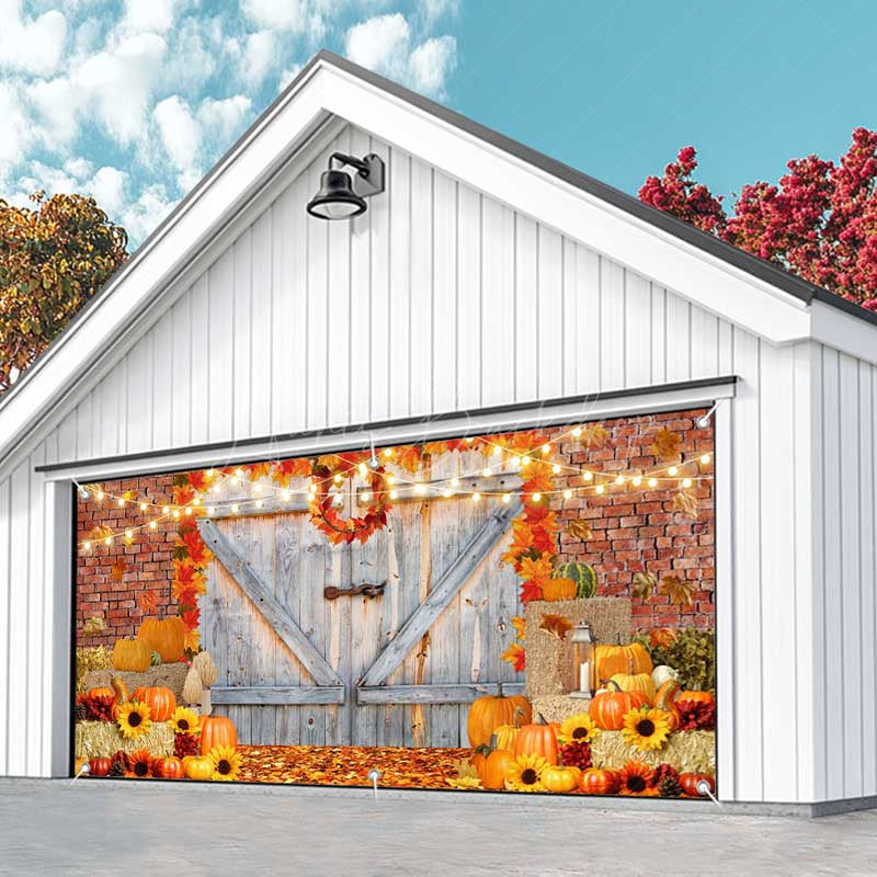 Lofaris Brick Wall Wood Door Pumpkin Maple Garage Banner