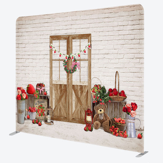 Lofaris Bricks Wall Bear Strawberry Rose Pillow Case Backdrop