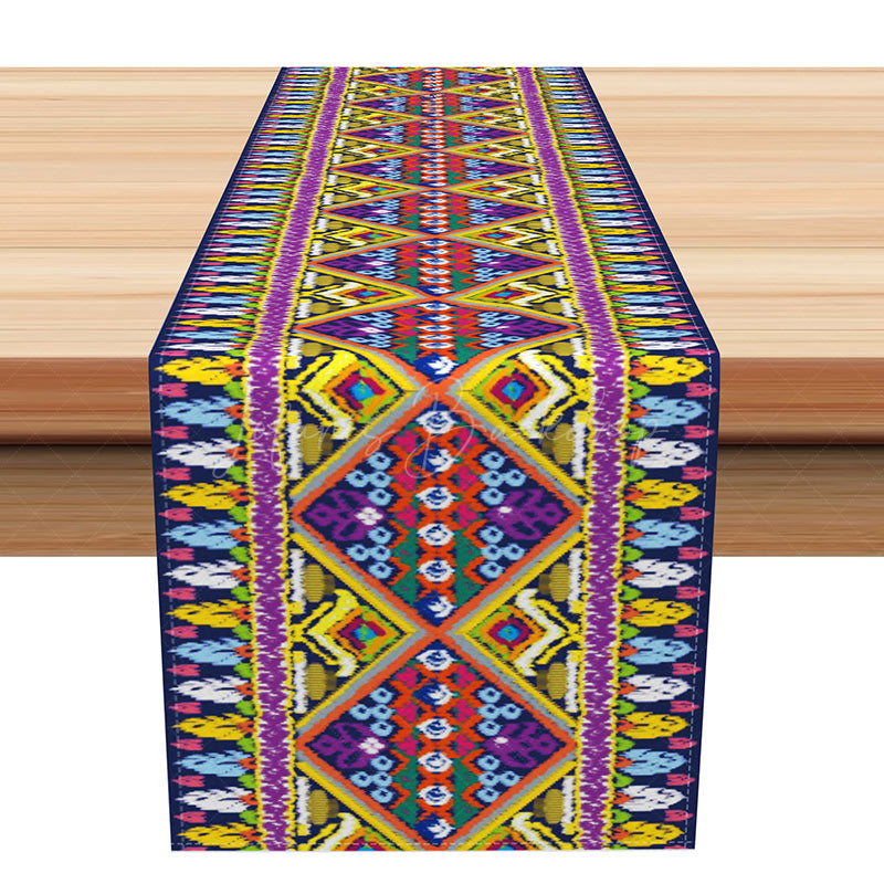 Lofaris Bright Aztec Table Runner with Faux Knitted Tribal Pattern for Colorful Southwest Dining Room Decor
