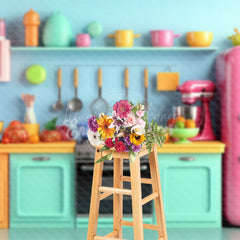 Lofaris Bright Blue Kitchen Refrigerator Photo Backdrop