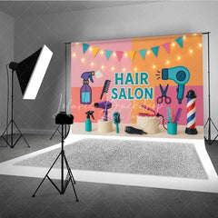 Lofaris Bright Cartoon Hair Salon and Stylist Photo Backdrop Colorful Birthday Cake Smash Background