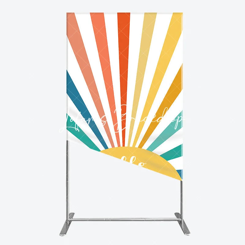 Lofaris Bright Colorful Sunburst Rays Hello Sunshine Rectangle Arch Backdrop Summer Birthday Party Decor