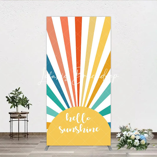 Lofaris Bright Colorful Sunburst Rays Hello Sunshine Rectangle Arch Backdrop Summer Birthday Party Decor