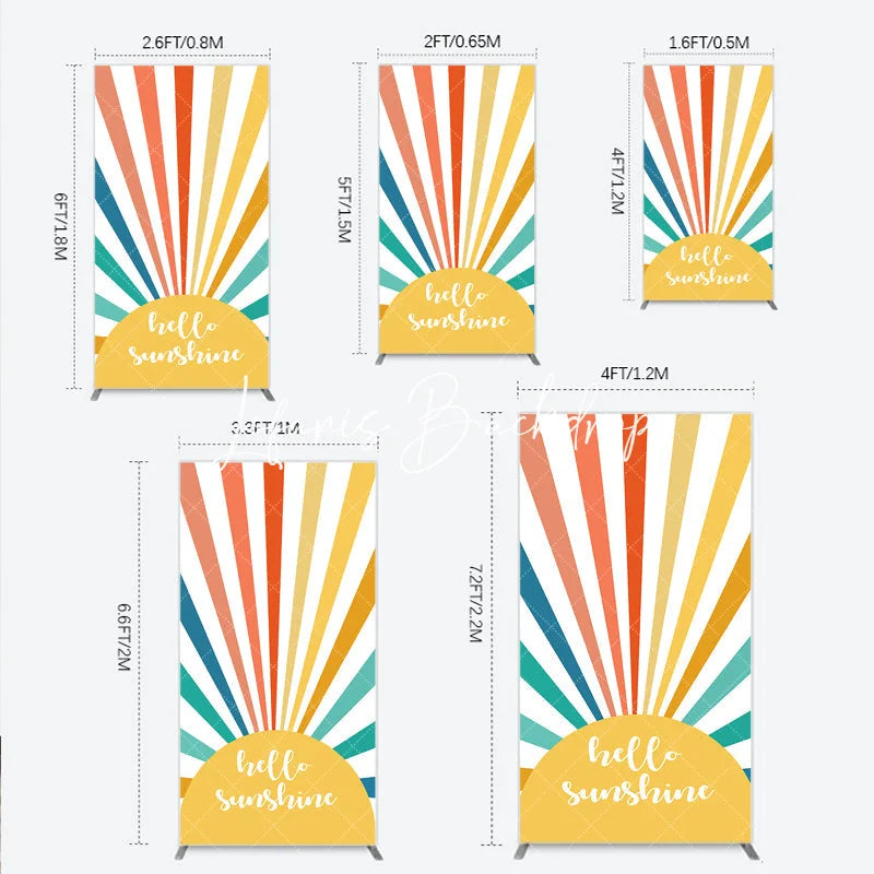 Lofaris Bright Colorful Sunburst Rays Hello Sunshine Rectangle Arch Backdrop Summer Birthday Party Decor