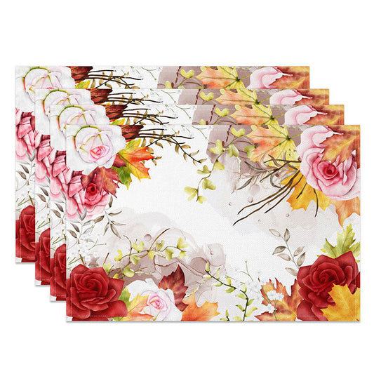 Lofaris Bright Floral Placemats Set of 4 in Red Pink and Yellow for Summer Fiesta Garden Party Decor