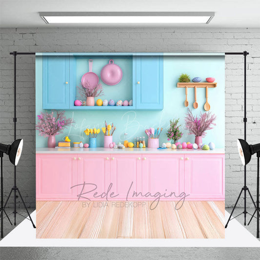 Lofaris Bright Pink Blue Easter Kitchen Photography Backdrop