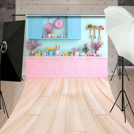 Lofaris Bright Pink Blue Easter Kitchen Sweep Photo Backdrop