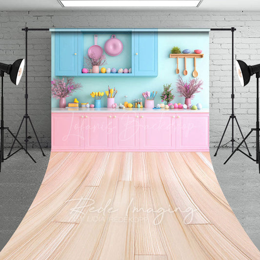 Lofaris Bright Pink Blue Easter Kitchen Sweep Photo Backdrop