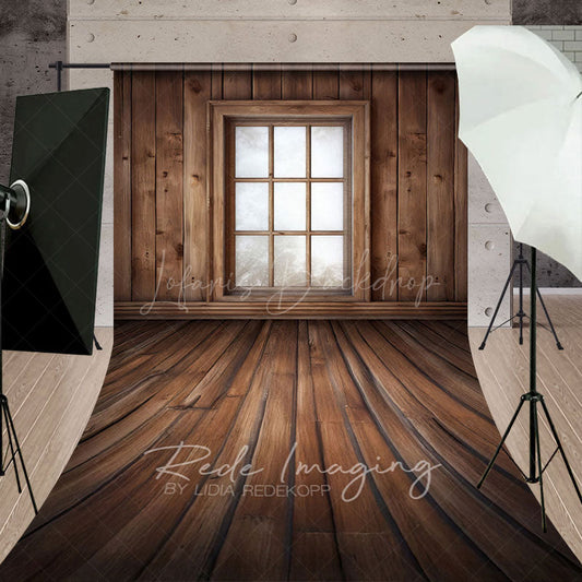 Lofaris Bright Retro Wooden Cabin Window Photo Sweep Backdrop