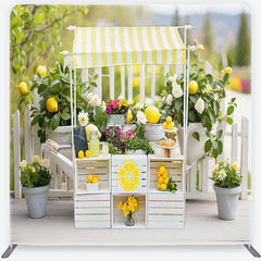Lofaris Bright Yellow and White Striped Lemonade Stand Square Double-Sided Backdrop Fresh Summer Market Decor