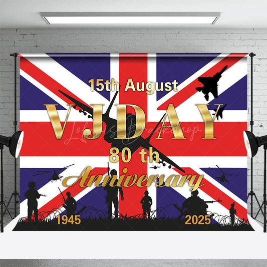 Lofaris British Flag Soldier VJ Day 80th Anniversary Backdrop