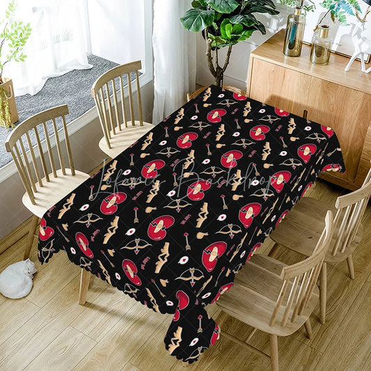 Lofaris Broken Heart Bandage Rectangle Tablecloth Black Anti Valentine Pattern Funny Breakup Party Dining Decor