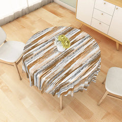 Lofaris Brown Abstract Brushstroke Stripe Round Tablecloth for Modern Earth Tone and Rustic Dining Table Decor