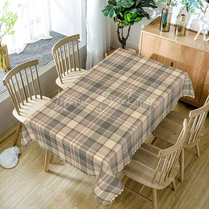 Lofaris Brown and Beige Plaid Rectangle Tablecloth Classic Earth Tone Tartan Rustic Farmhouse Kitchen Dining Decor