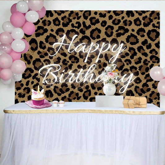 Lofaris Brown and Black Leopard Print Happy Birthday Backdrop Wild Animal Pattern Theme Party Decoration