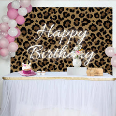 Lofaris Brown and Black Leopard Print Happy Birthday Backdrop Wild Animal Pattern Theme Party Decoration