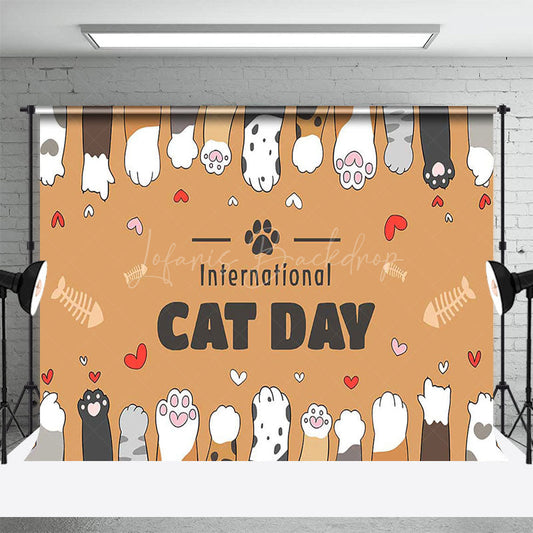 Lofaris Brown Claws Fish Bone International Cat Day Backdrop