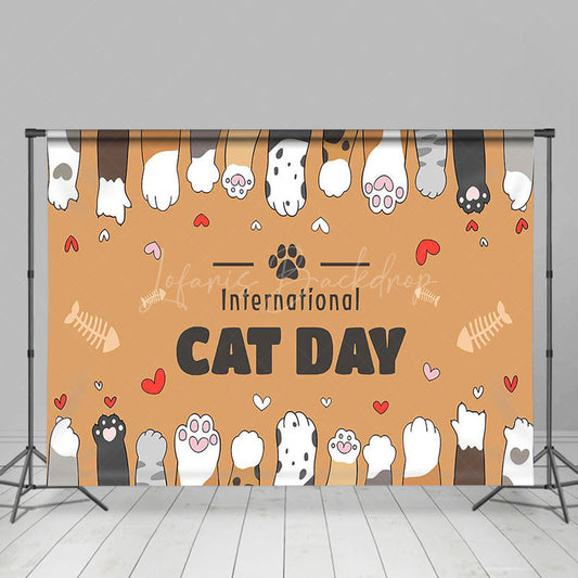 Lofaris Brown Claws Fish Bone International Cat Day Backdrop