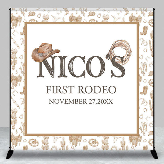 Lofaris Brown Cowboy First Rodeo Custom Name Birthday Backdrop