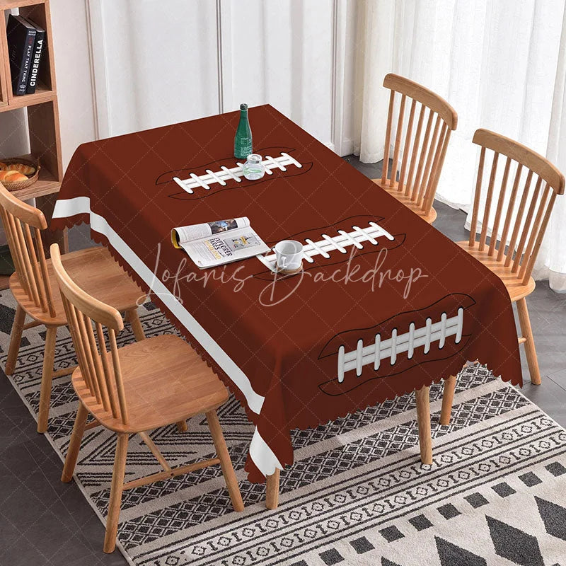 Lofaris Brown Football Lacing Rectangle Tablecloth with Scalloped Edge Sports Game Day Party Decor for Fans