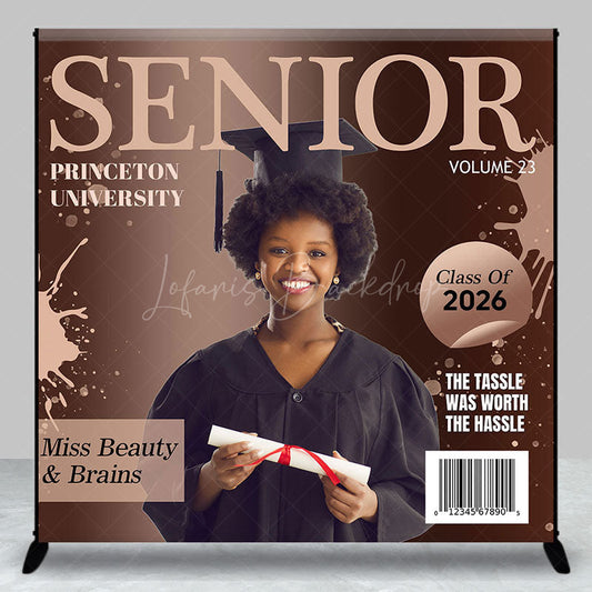 Lofaris Brown Magazine Cover Custom Photo Graduation Backdrop
