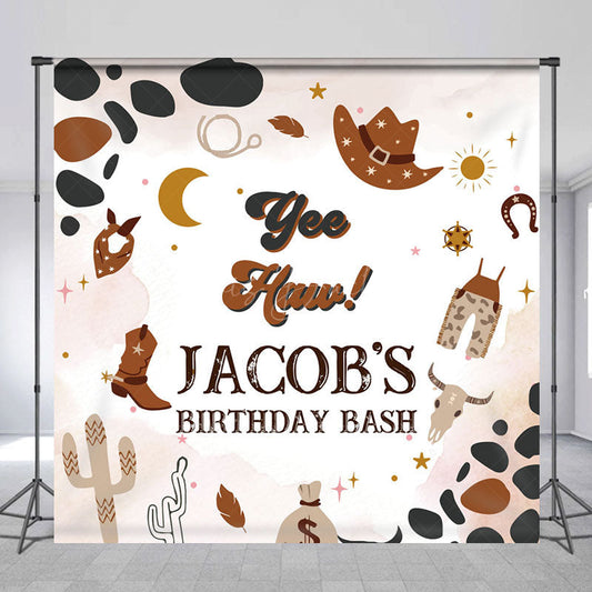 Lofaris Brown Pattern Cowboy Custom Name Birthday Backdrop