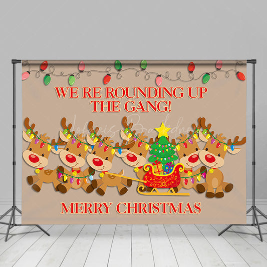 Lofaris Brown Reindeer Light Sled Christmas Tree Backdrop